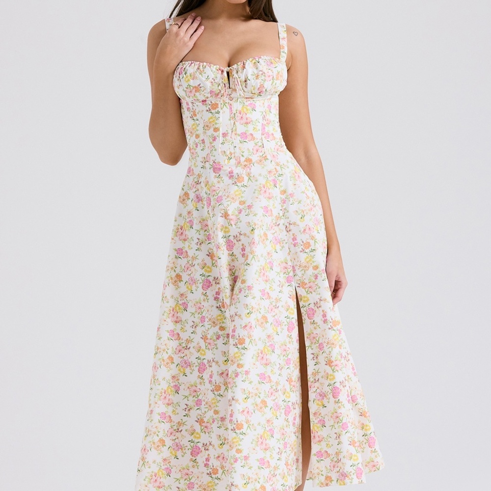 House of CB Carmen Ivory Posy Print Bustier Sundress XS NWT